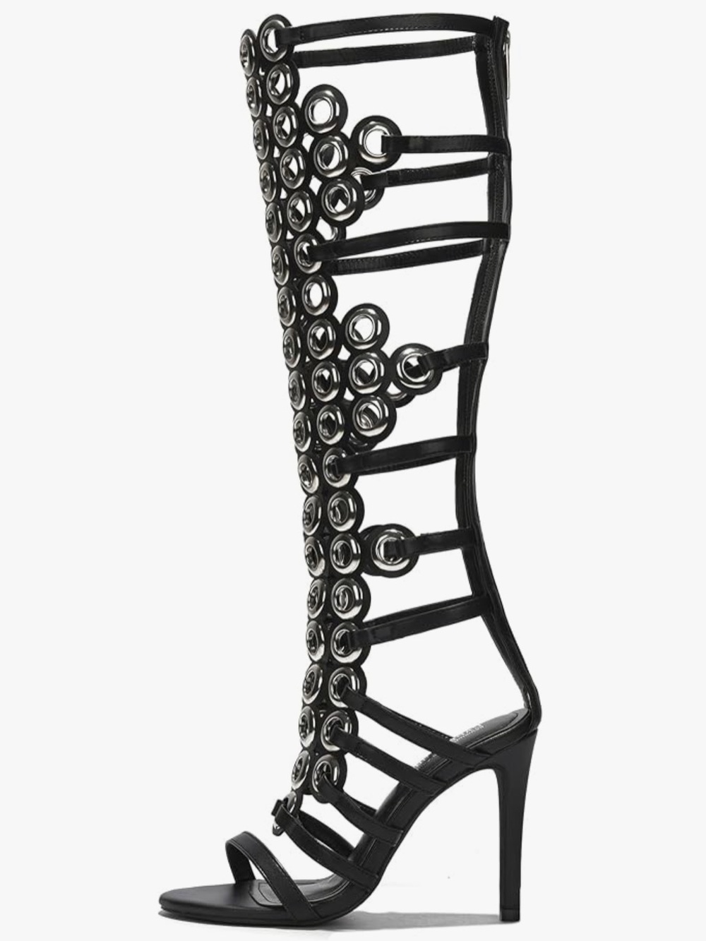 Black Grommet Gladiator High-Heel Sandals